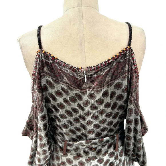 Anthropologie Bl-nk London Jumpsuit Paisley Velvet Cold Shoulder Gray Size Small - Picture 8 of 11